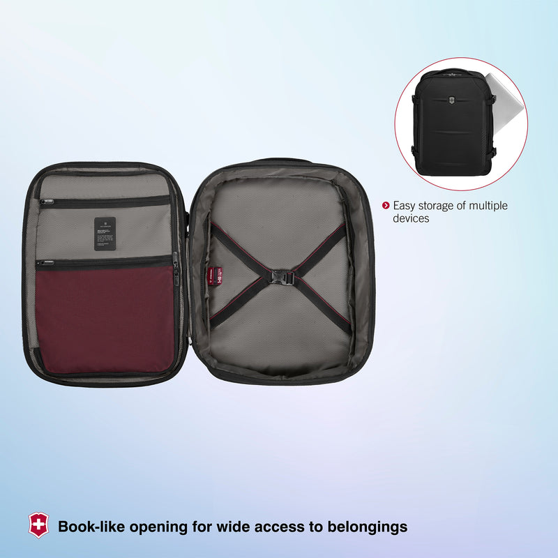 Victorinox, Crosslight Boarding Bag, 37 litres, Black, With 15.6 Inch Laptop Pocket, Backpack