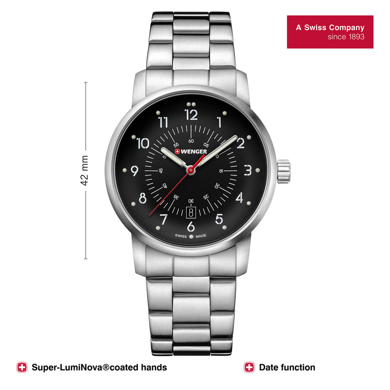 Wenger, Avenue Black Dial Men's Watch, Swiss Made
