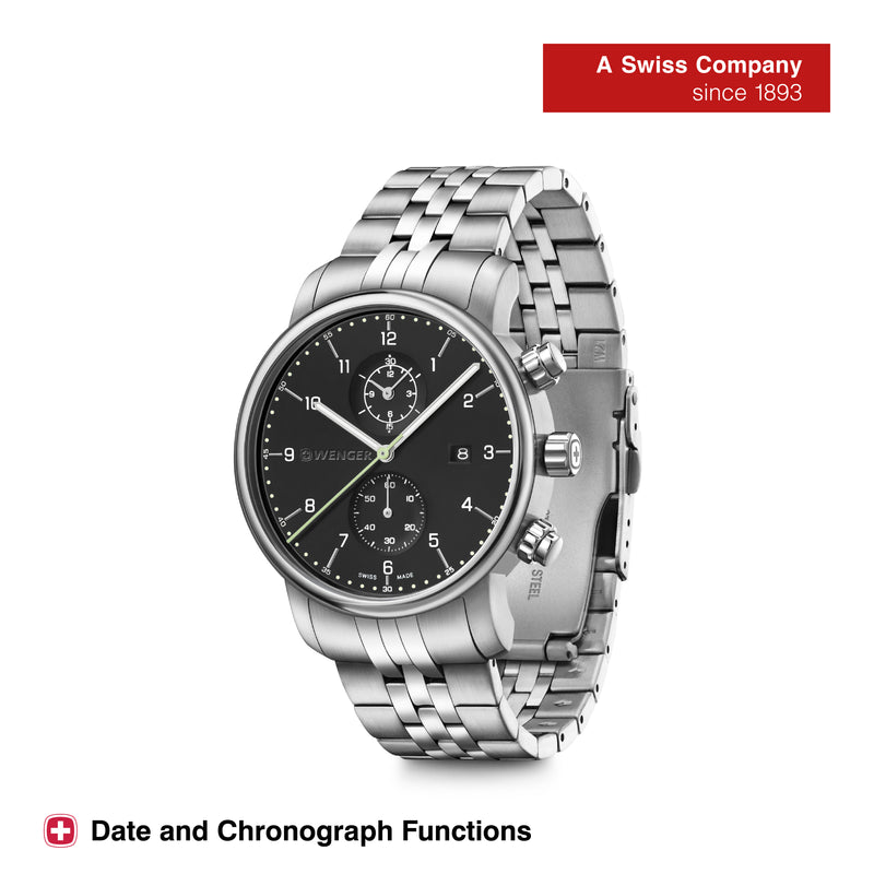 Wenger Swiss Made Urban Classic Chrono Chronograph Black Dial Men's Watch