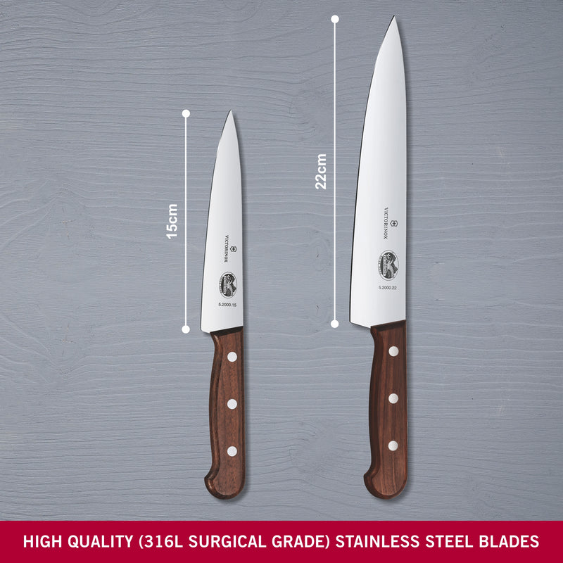 Victorinox Rosewood Carving & Kitchen Knife Set of 2, Stainless Steel,Wooden, 15 & 22 cm,Swiss Made