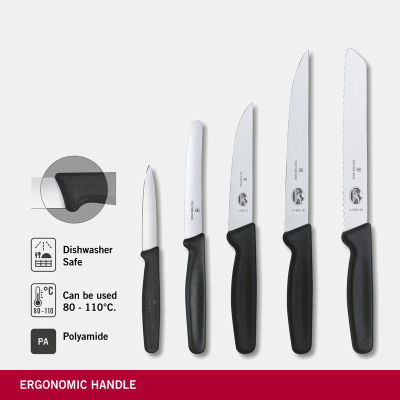 Victorinox Stainless Steel “Standard Line” Set of 5 Kitchen Tools in a Wooden Block,Black,Swiss Made