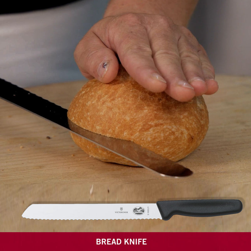 Victorinox Stainless Steel Bread & Pastry Knife for Cake, Butter & Bread, Black, 21 cm, Swiss Made