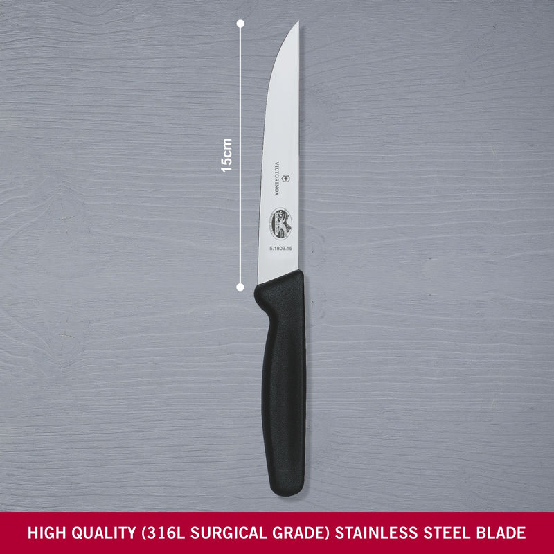Victorinox Swiss Modern Stainless Steel Carving Knife, Straight Blade, Black, 15cm, Swiss Made
