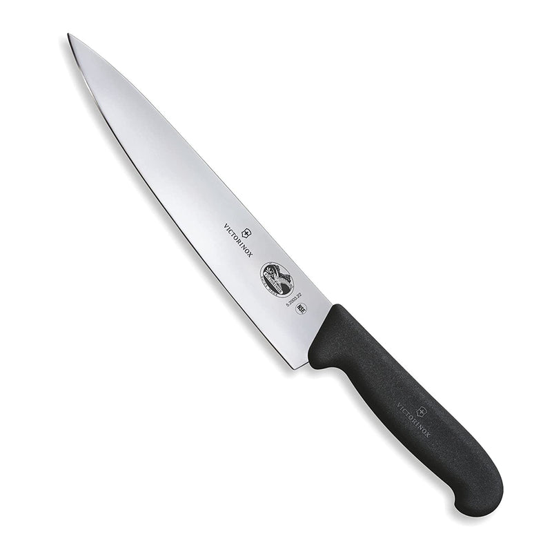 Victorinox Swiss Fibrox Stainless Steel Carving Knife, Straight Blade, Black, 22 cm, Swiss Made