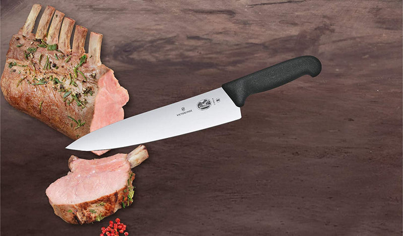 Victorinox Swiss Fibrox Stainless Steel Carving Knife, Straight Blade, Black, 25 cm, Swiss Made