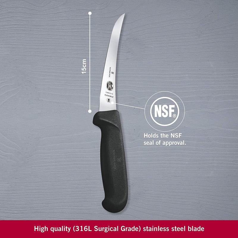 Victorinox Fibrox Stainless Steel Boning Knife, Fish & Meat Knife, Non-Slip Grip Handle,Black,15cm