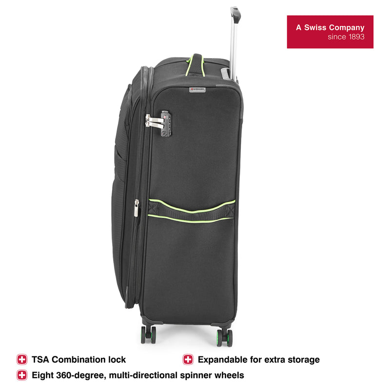 Wenger Fiero-Pro Large Softside Suitcase, 116 Litres, Black/Green, Swiss designed-blend of style & function