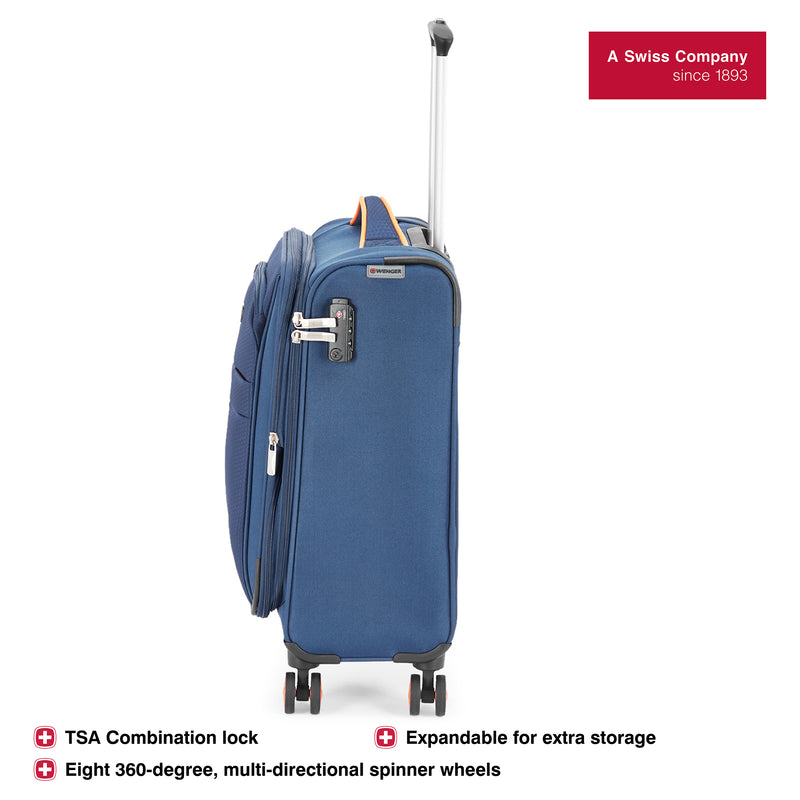 Wenger Fiero-Pro Carry-on Softside Suitcase, 45 Litres, Blue/Orange, Swiss designed-blend of style & function
