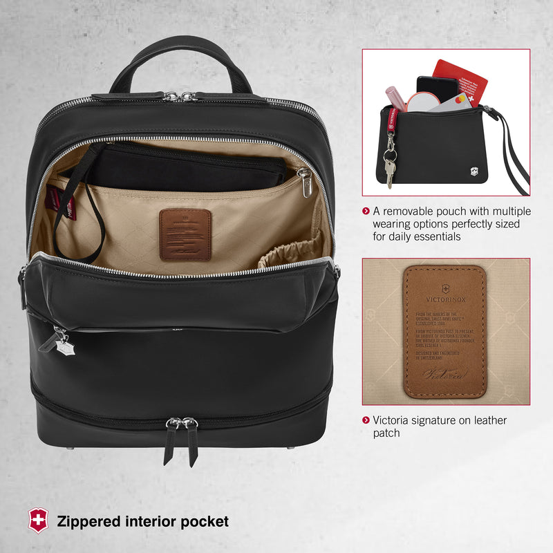 Victorinox Victoria Signature Women Deluxe Backpack, 15'' Laptop & 10'' Tablet Pocket, Black, Swiss designed