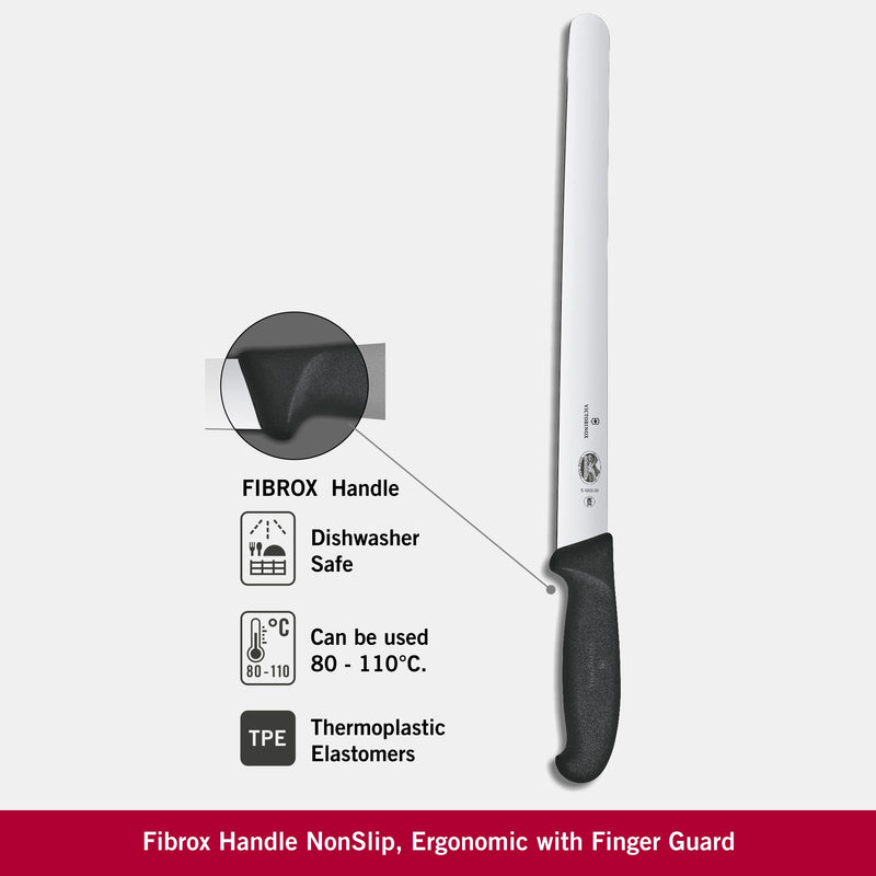 Victorinox Fibrox Handle Stainless Steel Slicing Knife-Flexible Salmon Knife Fluted Edge,Black,30 cm