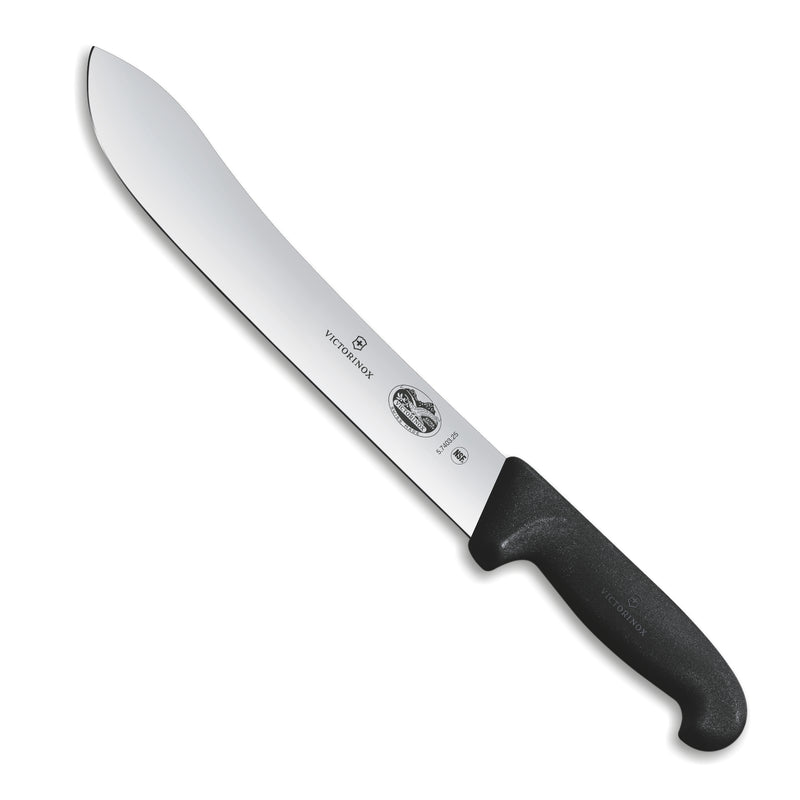 Victorinox Fibrox Stainless Steel Safety Nose Slaughter & Mutton Cutting Chef's Knife, Black, 25 cm