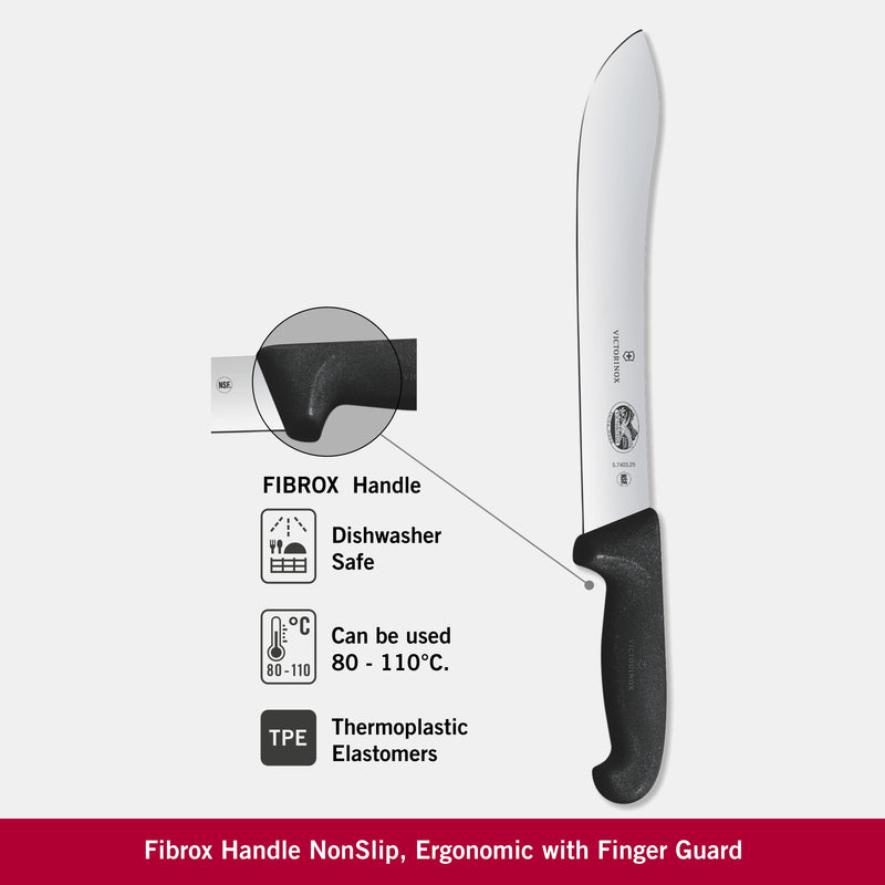 Victorinox Fibrox Stainless Steel Safety Nose Slaughter & Mutton Cutting Chef's Knife, Black, 25 cm