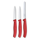 Victorinox Swiss Made Stainless Steel Swiss Classic Kitchen Knife (Set of 3) Serrated and Straight Edge Knives, Red