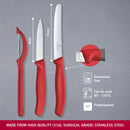 Victorinox Swiss Made Swiss Classic Stainless Steel Knife Set-11/8 cm Wavy & Straight Edge,Universal Peeler,Red