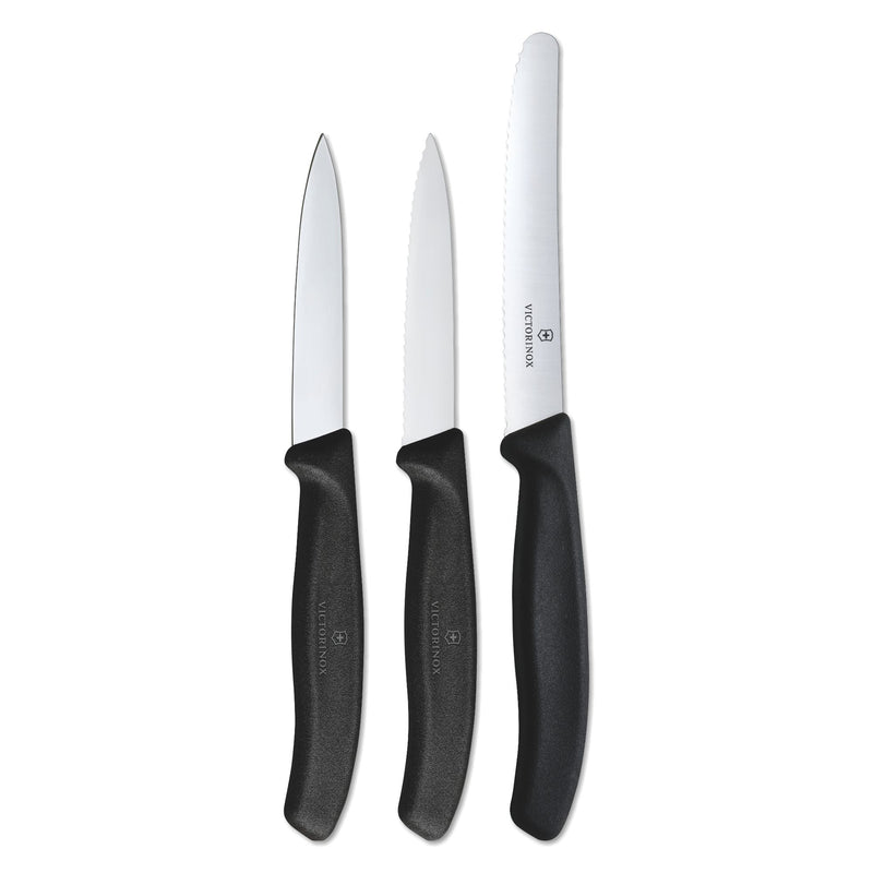 Victorinox 'Swiss Classic' Stainless Steel Knife Set of 3-11/8/8 cm Serrated & Straight Edge, Black