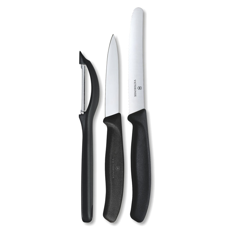 Victorinox Swiss Classic Stainless Steel Knife Set-11/8 cm Wavy/Straight Edge,Universal Peeler,Black