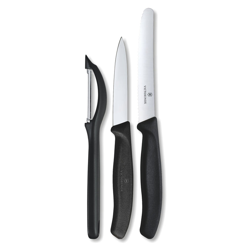 Victorinox Swiss Made Swiss Classic Stainless Steel Knife Set-11/8 cm Wavy/Straight Edge,Universal Peeler,Black