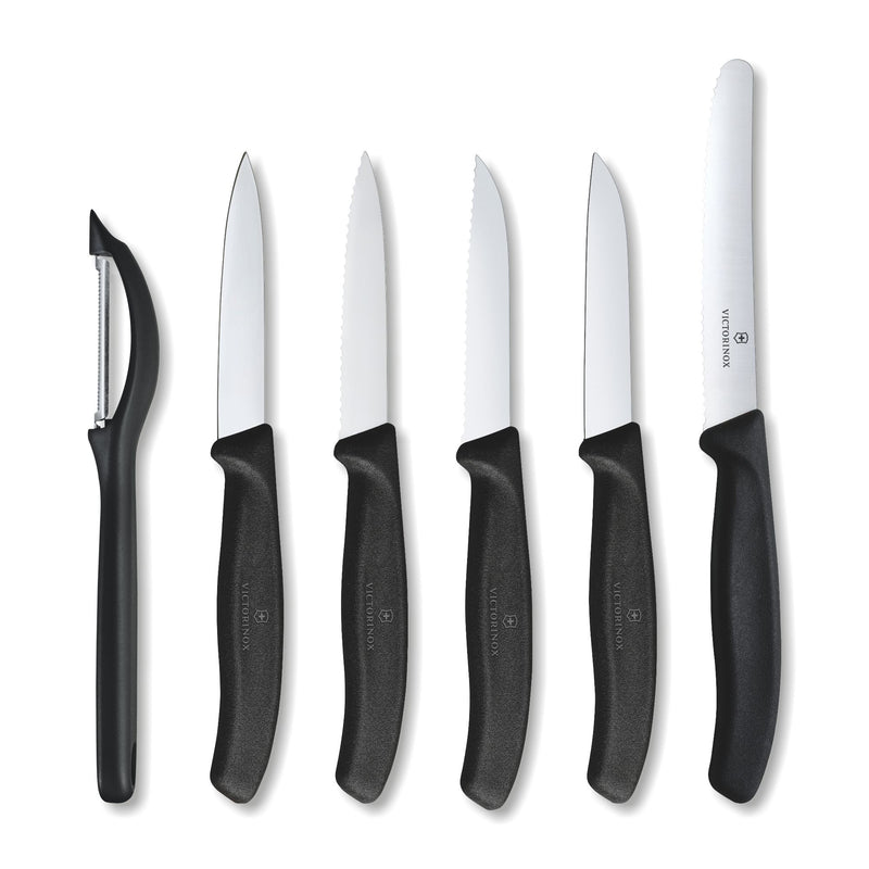 Victorinox Swiss Classic Set of 6 Knife Set - Stainless Steel Paring Knives, Black, Swiss Made