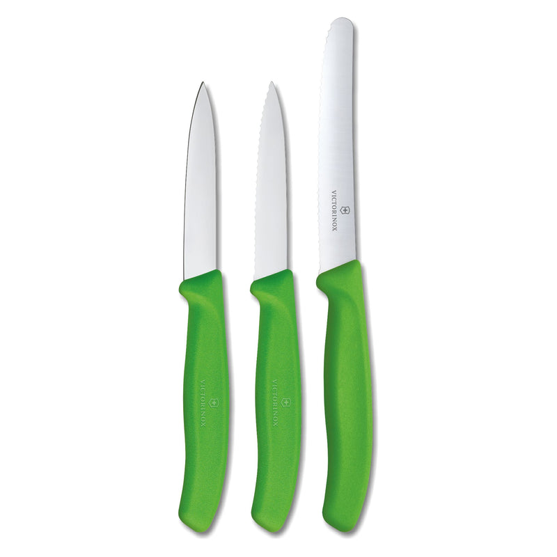 Victorinox 'Swiss Classic' Stainless Steel Knife Set of 3-11/8/8 cm Serrated & Straight Edge,Green