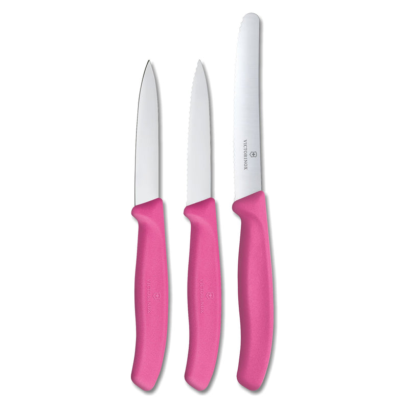 Victorinox 'Swiss Classic' Stainless Steel Knife Set of 3-11/8/8 cm Serrated & Straight Edge,Pink