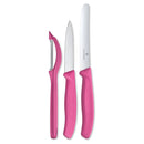 Victorinox Swiss Made Stainless Steel Kitchen Knife Set of 3,"Swiss Classic" - 11 cm Wavy Edge, 8 cm Straight Edge and a Universal Peeler, Pink
