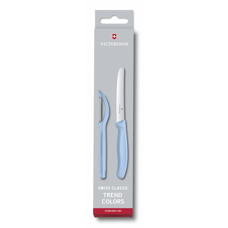 Victorinox Carbon Steel "Trend Colours Special Edition" 11cm Wavy Edge Knife/Peeler, Duck Egg Blue, Swiss Made