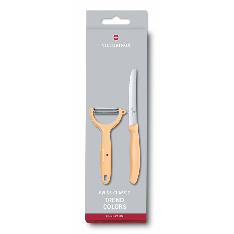 Victorinox Carbon Steel Trend Colours Special Edition 11cm Serrated Knife/Peeler, Tangerine, Swiss Made