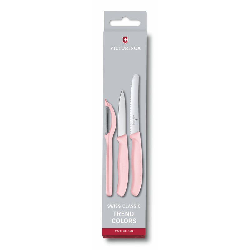 Victorinox Carbon Steel "Trend Colours Special Edition" 11 & 8cm Wavy/Straight Edge,Peeler,Rose Pink,Swiss Made