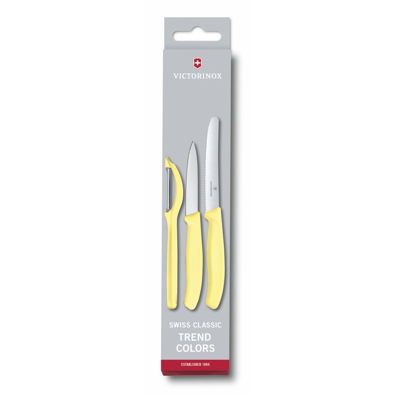 Victorinox Carbon Steel "Trend Colours Special Edition" 11 & 8cm Wavy/Straight Edge,Peeler Lemon, Swiss Made