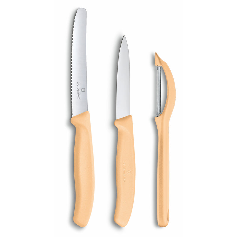 Victorinox Carbon Steel "Trend Colours Special Edition" 11 & 8cm Wavy/Straight Edge,Peeler,Tangerine, Swiss Made