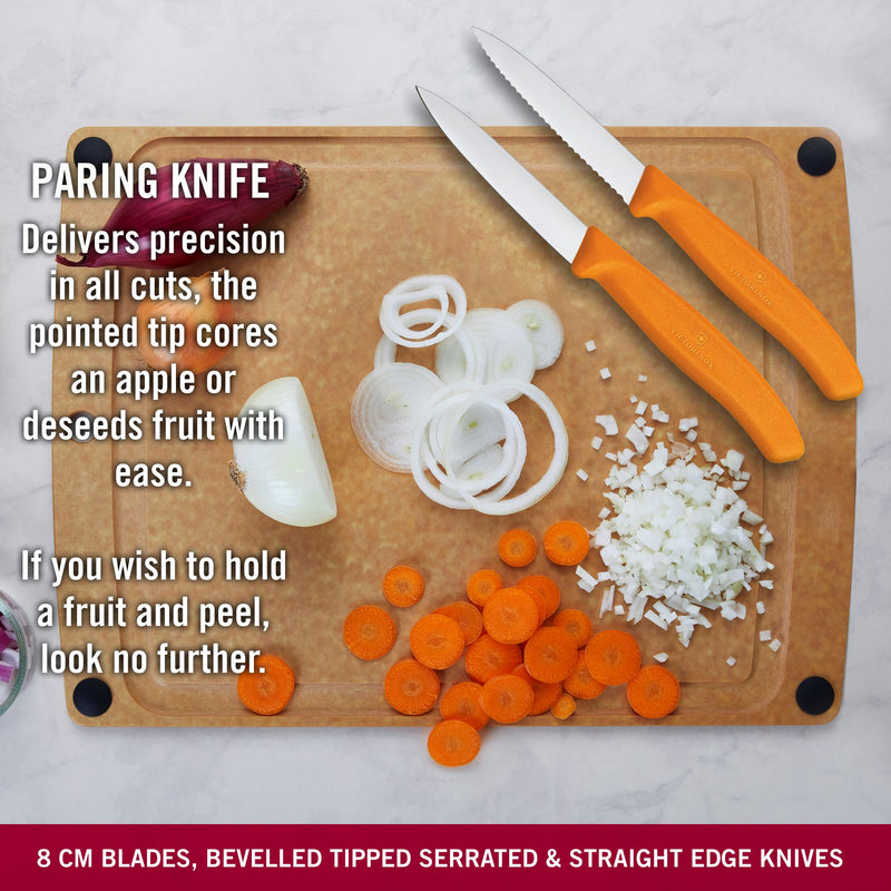 Victorinox 'Swiss Classic' Stainless Steel Knife Set of 3-11/8/8 cm Serrated & Straight Edge,Orange
