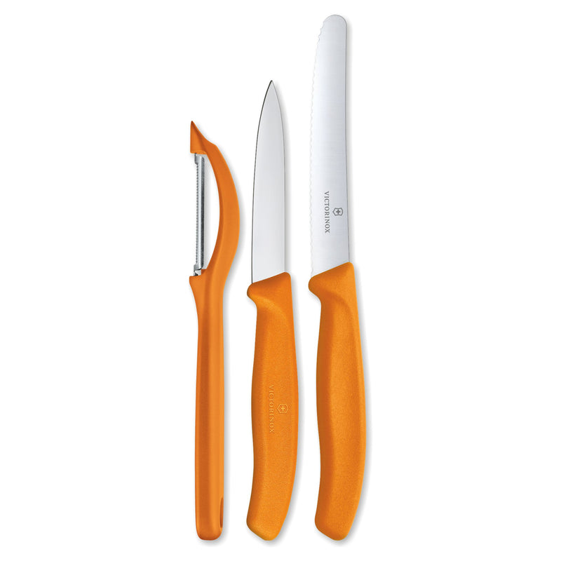 Victorinox Swiss Made Swiss Classic Kitchen Knife Set-11cm Wavy cm Straight Edge,Universal Peeler,Orange