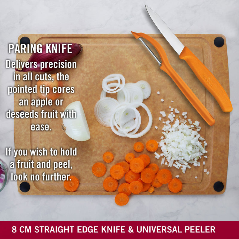 Victorinox Swiss Classic Kitchen Knife Set-11cm Wavy & 8 cm Straight Edge,Universal Peeler,Orange