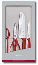 Victorinox Swiss Made Swiss Classic Stainless Steel Knife Set of 4-Cutting, Chopping & Peeling Knives, Red