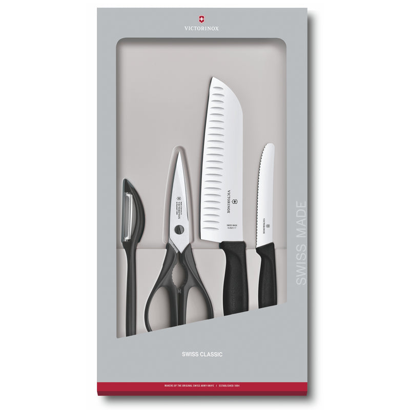Victorinox Swiss Classic 4 Pc Set-Stainless Steel Cutting/Chopping/Peeling Knives, Black, Swiss Made