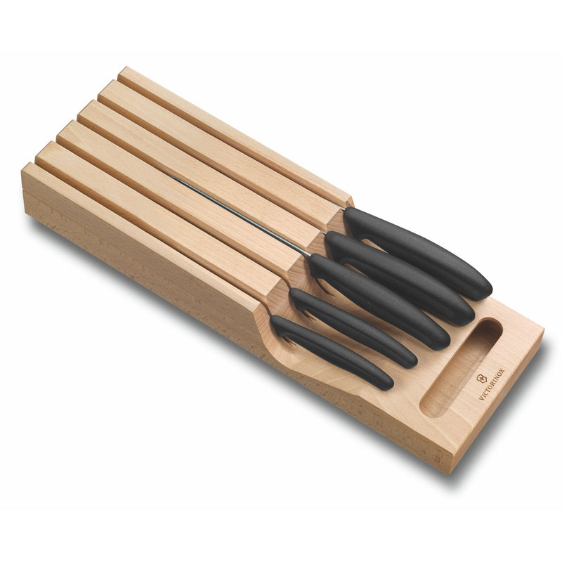 Victorinox Swiss Classic Kitchen Knife Set of 5 with Wooden in-Drawer Storage Block,Black,Swiss Made