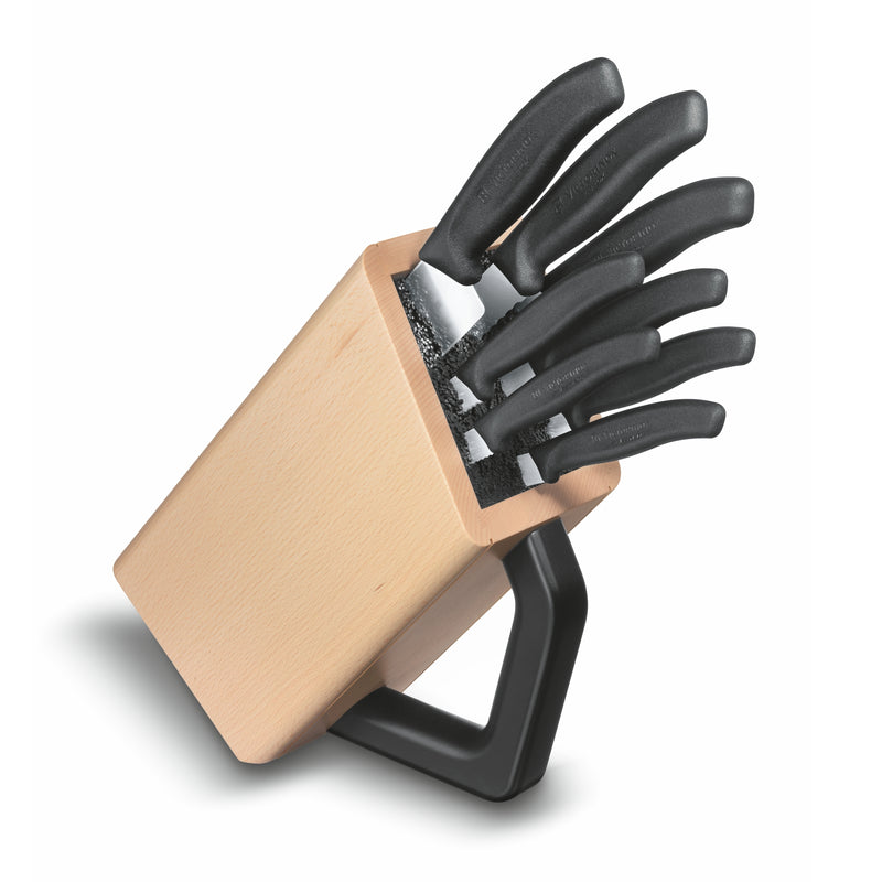 Victorinox Swiss Classic Kitchen Knife Set of 8 with Wooden Storage Block, Black, Swiss Made