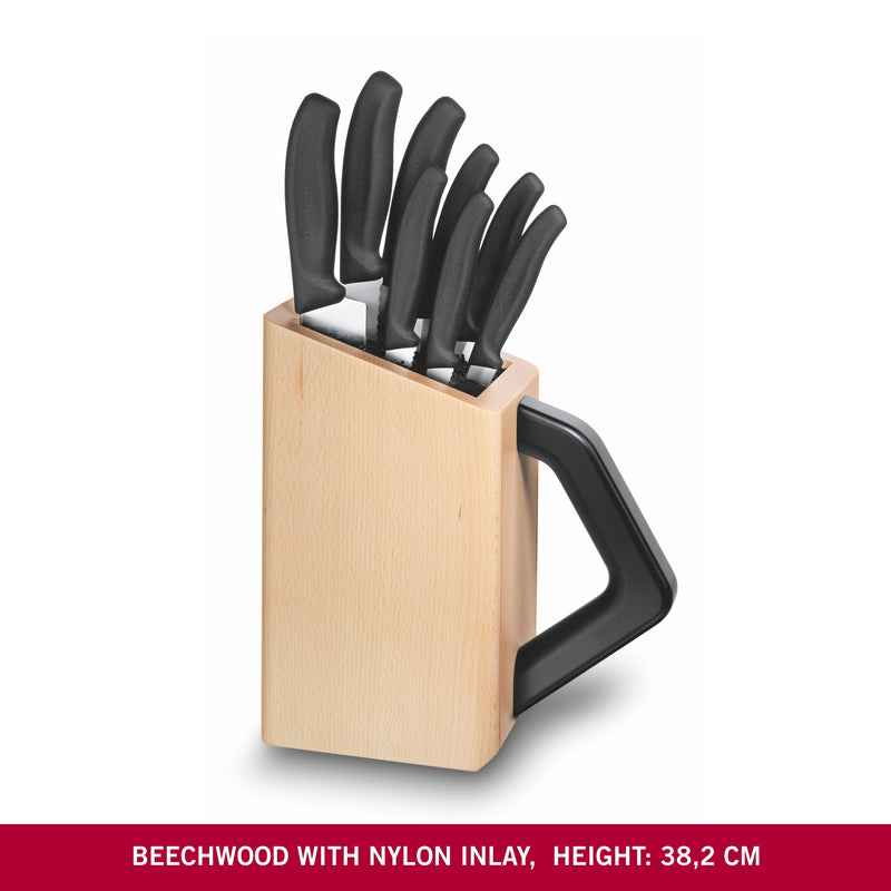 Victorinox Swiss Classic Kitchen Knife Set of 8 with Wooden Storage Block, Black, Swiss Made