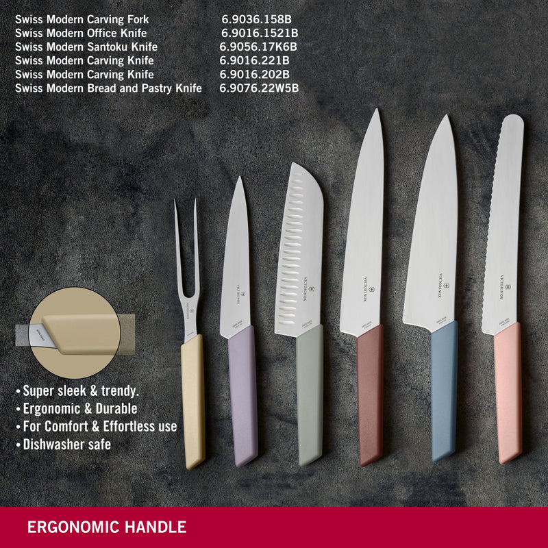 Victorinox, Swiss Modern Cutlery Block with 6 Knives & 1 Carving Fork, Multicoloured, Swiss Made
