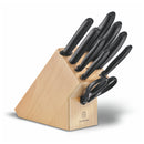 Victorinox “Swiss Classic” Set of 9 Kitchen Black Tools in a Beige Wooden Block, Swiss Made