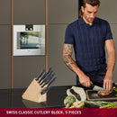 Victorinox “Swiss Classic” Set of 9 Kitchen Black Tools in a Beige Wooden Block, Swiss Made