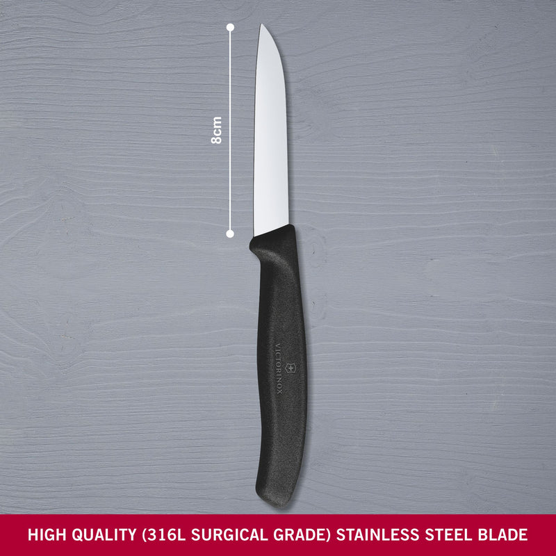 Victorinox Swiss Classic Stainless Steel Cutting & Chopping Kitchen Knife, 8 cm, Black, Swiss Made