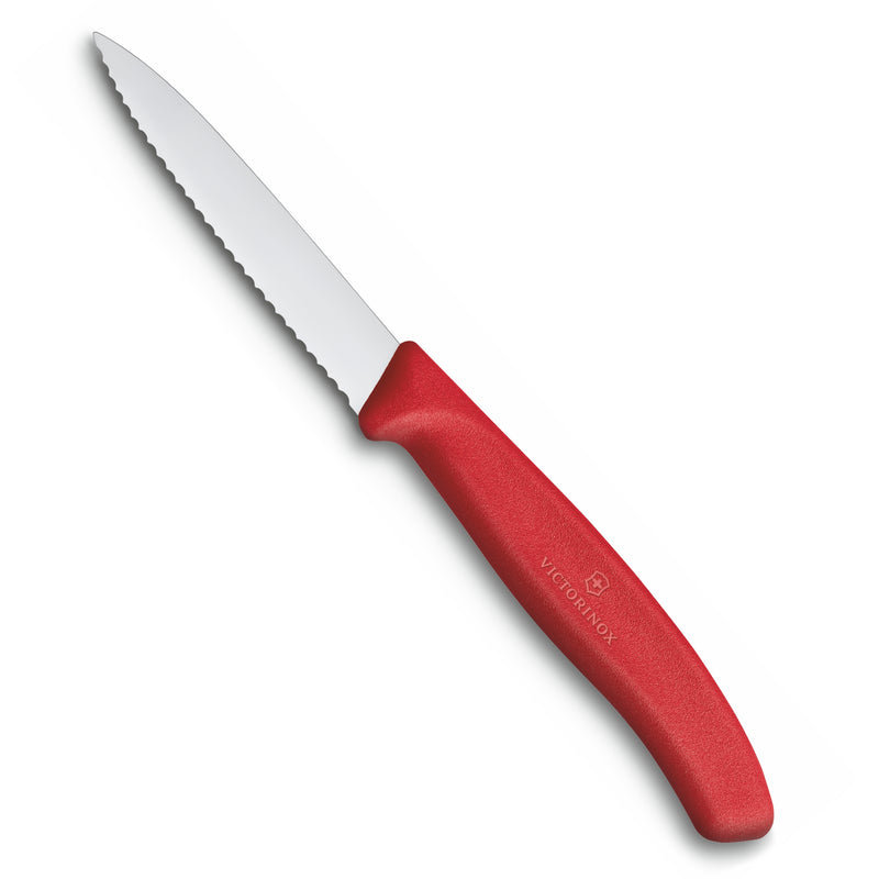 Victorinox Stainless Steel Kitchen Knife, "Swiss Classic" Serrated Edge, 8 cm, Red, Swiss Made