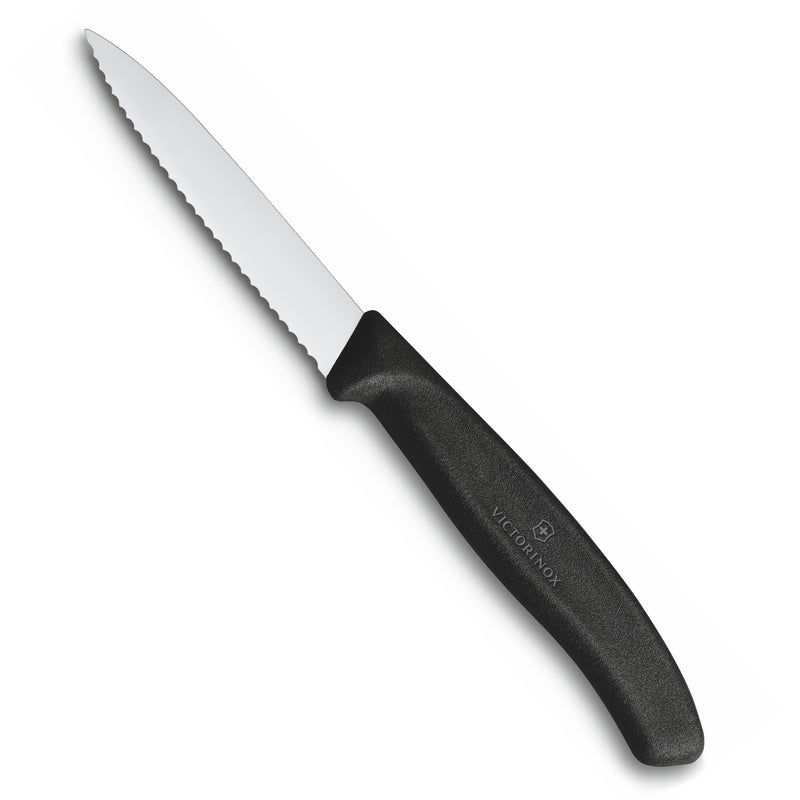 Victorinox Stainless Steel Kitchen Knife, "Swiss Classic" Wavy Edge, 8 cm, Black, Swiss Made