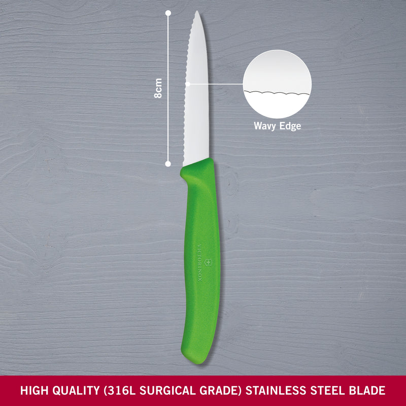 Victorinox Stainless Steel Kitchen Knife, "Swiss Classic" Serrated Edge, 8 cm, Green, Swiss Made