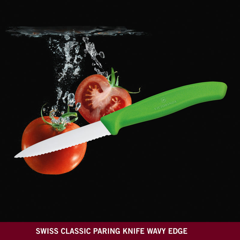 Victorinox Stainless Steel Kitchen Knife, "Swiss Classic" Serrated Edge, 8 cm, Green, Swiss Made
