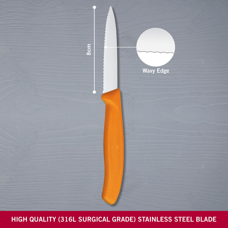 Victorinox Stainless Steel Kitchen Knife, "Swiss Classic" Serrated Edge, 8 cm, Orange, Swiss Made