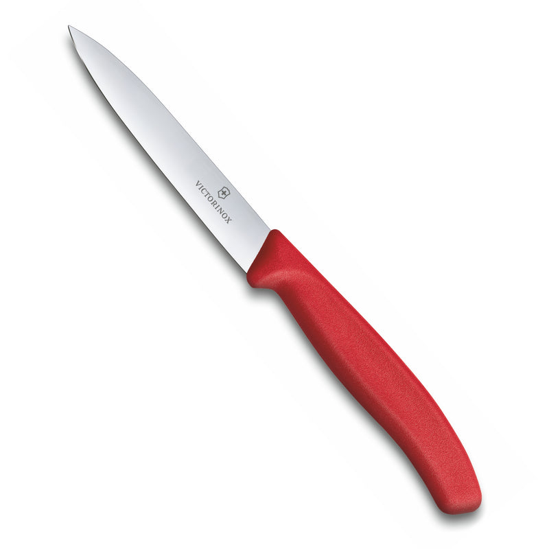 Victorinox Stainless Steel Kitchen Knife "Swiss Classic" Straight Edge,Beveled Tip,10 cm, Red