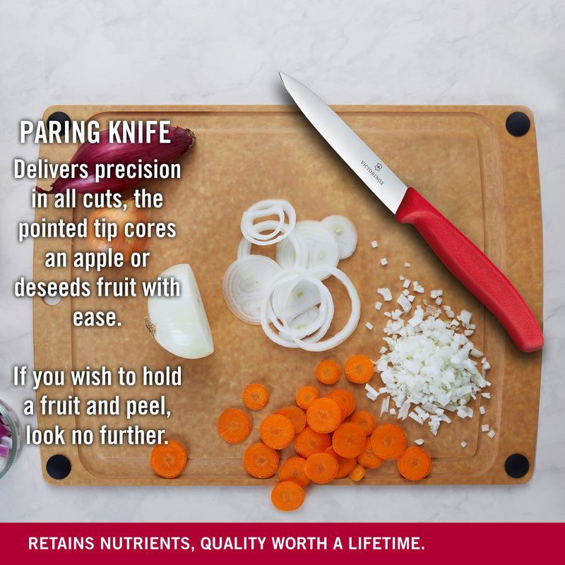Victorinox Stainless Steel Kitchen Knife "Swiss Classic" Straight Edge,Beveled Tip,10 cm, Red