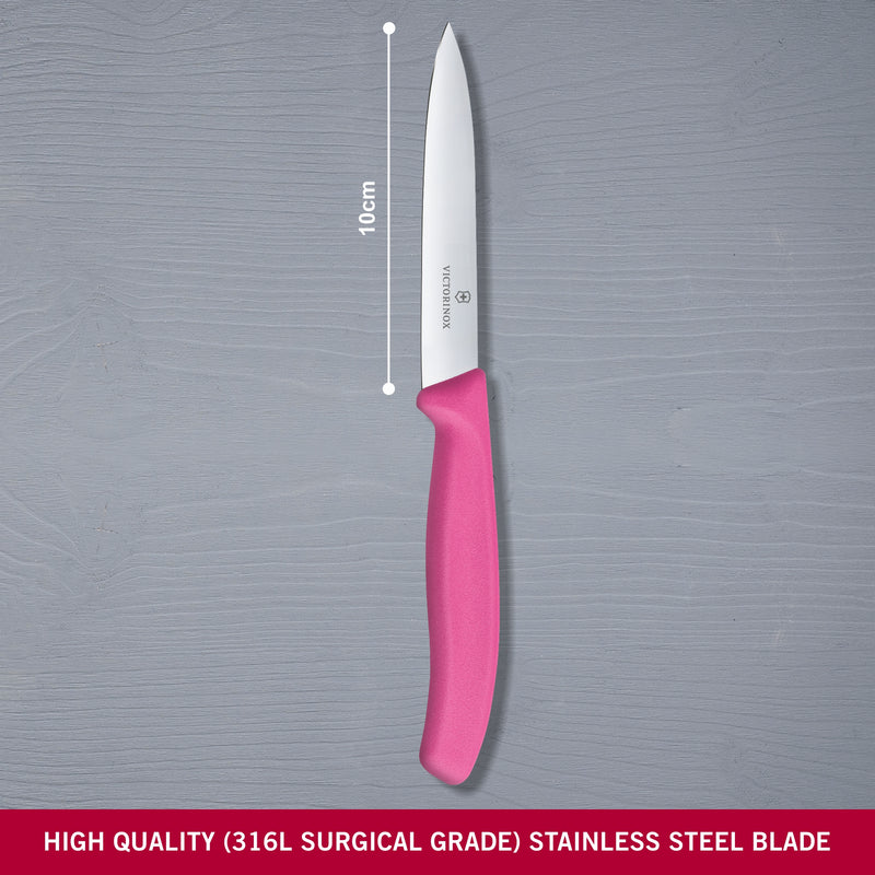 Victorinox Stainless Steel Kitchen Knife "Swiss Classic" Straight Edge,Beveled Tip,10 cm, Pink